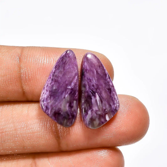 Exclusive Top Grade Quality 100% Natural Charoite Fancy Shape Cabochon Loose Gemstone Pair For Making Earrings 12.5 Ct. 20X10X4 mm V-2633