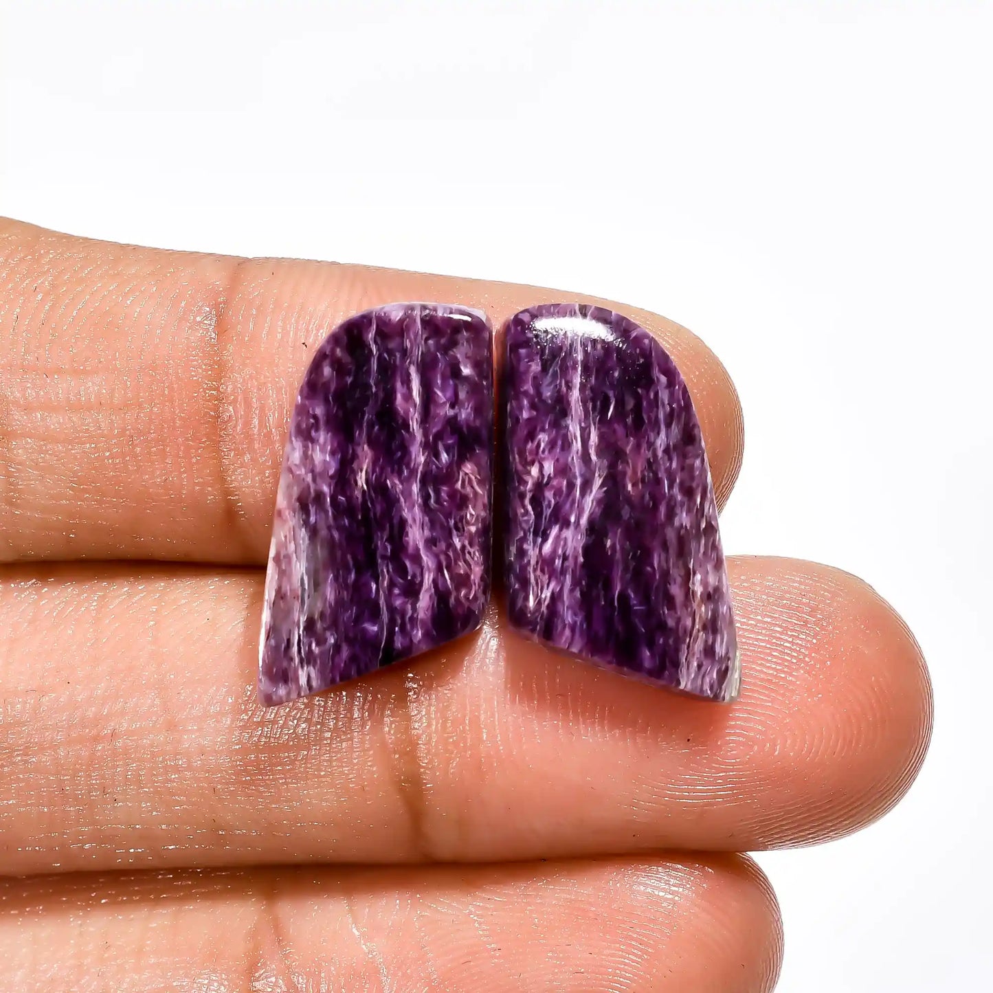 Elegant Top Grade Quality 100% Natural Charoite Fancy Shape Cabochon Loose Gemstone Pair For Making Earrings 15.5 Ct. 19X10X4 mm V-2634