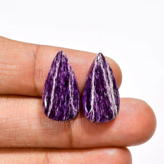 Fabulous Top Grade Quality 100% Natural Charoite Pear Shape Cabochon Loose Gemstone Pair For Making Earrings 15.5 Ct. 19X10X4 mm V-2635