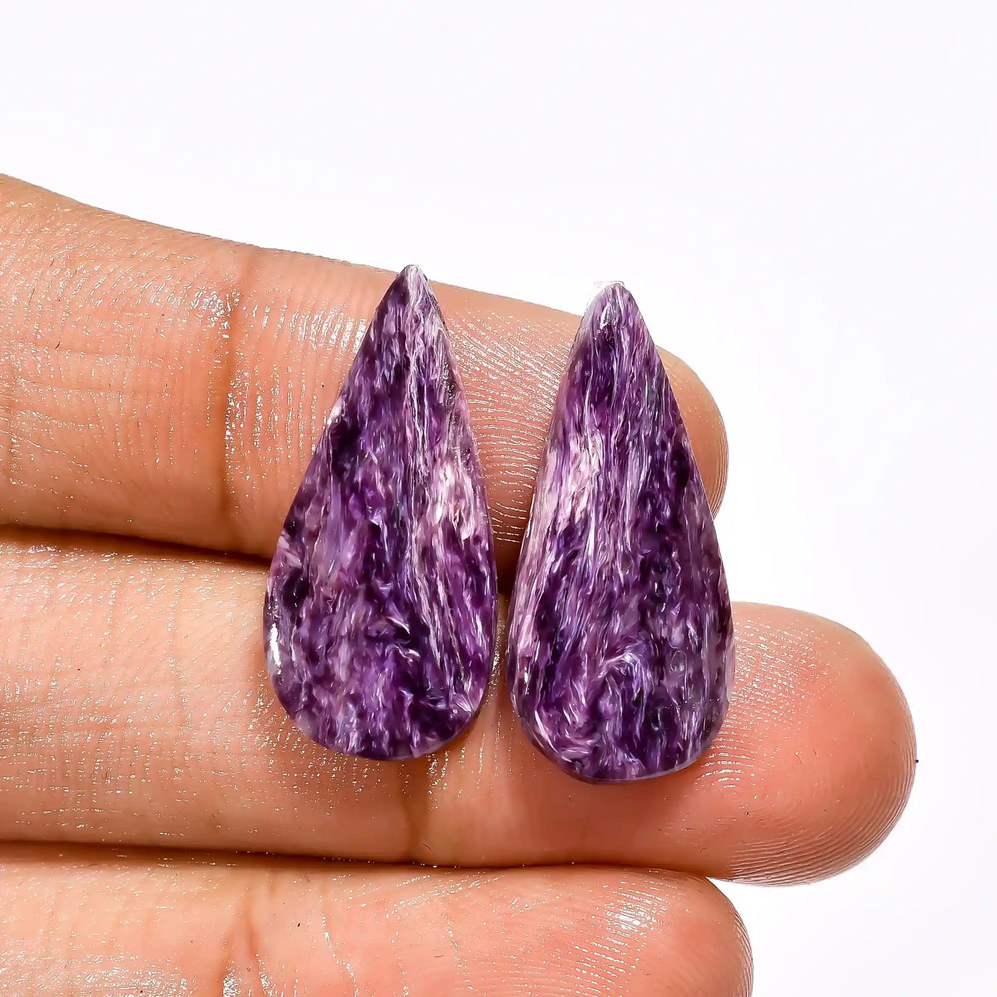 Immaculate Top Grade Quality 100% Natural Charoite Pear Shape Cabochon Loose Gemstone Pair For Making Earrings 13 Ct. 24X11X4 mm V-2638