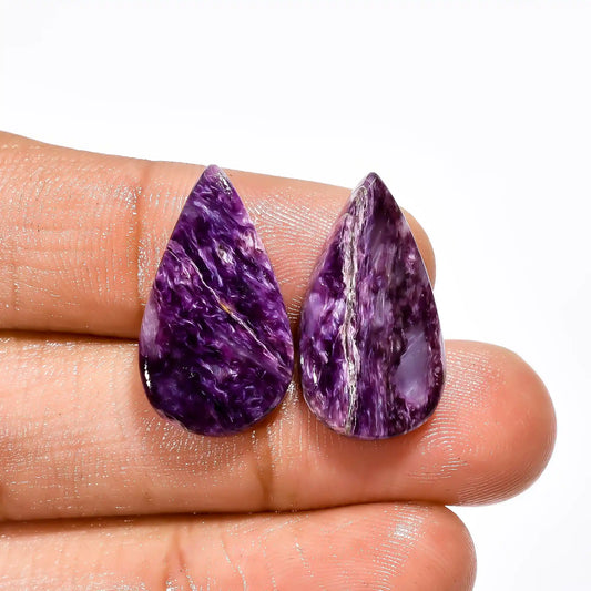 Marvellous Top Grade Quality 100% Natural Charoite Pear Shape Cabochon Loose Gemstone Pair For Making Earrings 17.5 Ct. 22X13X4 mm V-2640