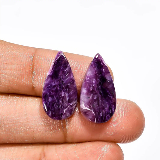 Outstanding Top Grade Quality 100% Natural Charoite Pear Shape Cabochon Loose Gemstone Pair For Making Earrings 16.5 Ct. 21X11X4 mm V-2641