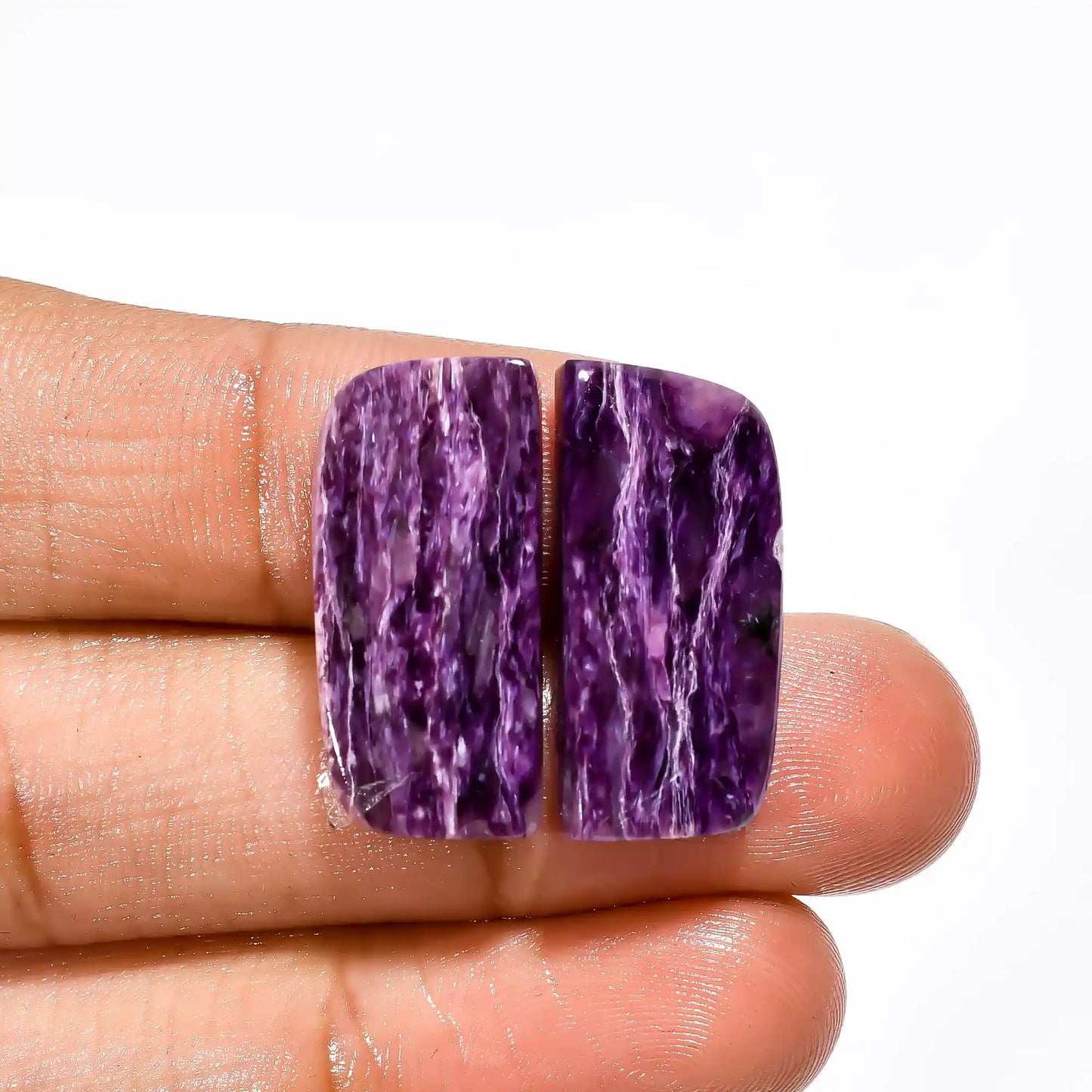 Splendid Top Grade Quality 100% Natural Charoite Fancy Shape Cabochon Loose Gemstone Pair For Making Earrings 22 Ct. 23X11X4 mm V-2642