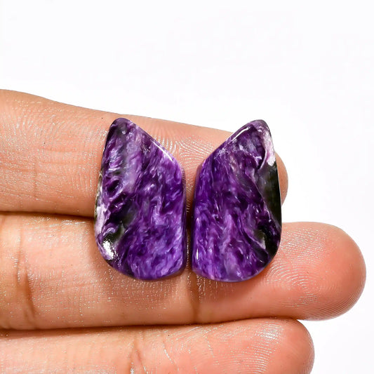 Supreme Top Grade Quality 100% Natural Charoite Fancy Shape Cabochon Loose Gemstone Pair For Making Earrings 21 Ct. 23X12X4 mm V-2644