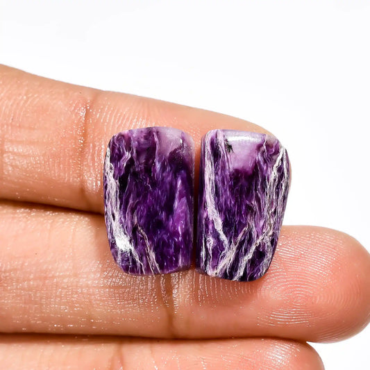 Tempting Top Grade Quality 100% Natural Charoite Fancy Shape Cabochon Loose Gemstone Pair For Making Earrings 16.5 Ct. 17X10X4 mm V-2645