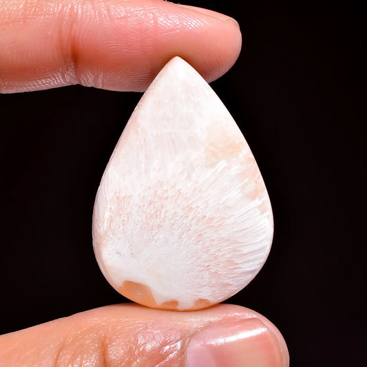 Immaculate Top Grade Quality 100% Natural Pink Scolecite Pear Shape Cabochon Loose Gemstone For Making Jewelry 31 Ct. 34X24X7 mm V-264