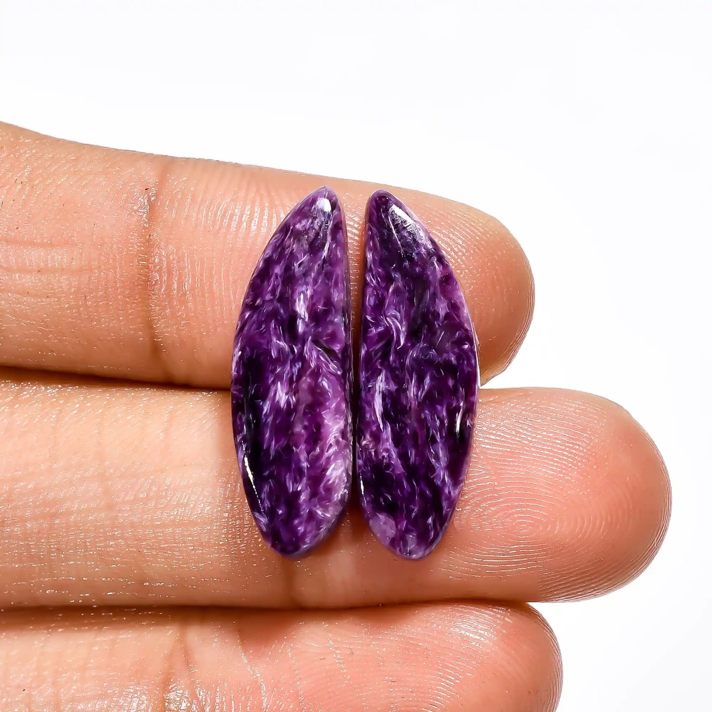 Elegant Top Grade Quality 100% Natural Charoite Fancy Shape Cabochon Loose Gemstone Pair For Making Earrings 11.5 Ct. 24X7X4 mm V-2656