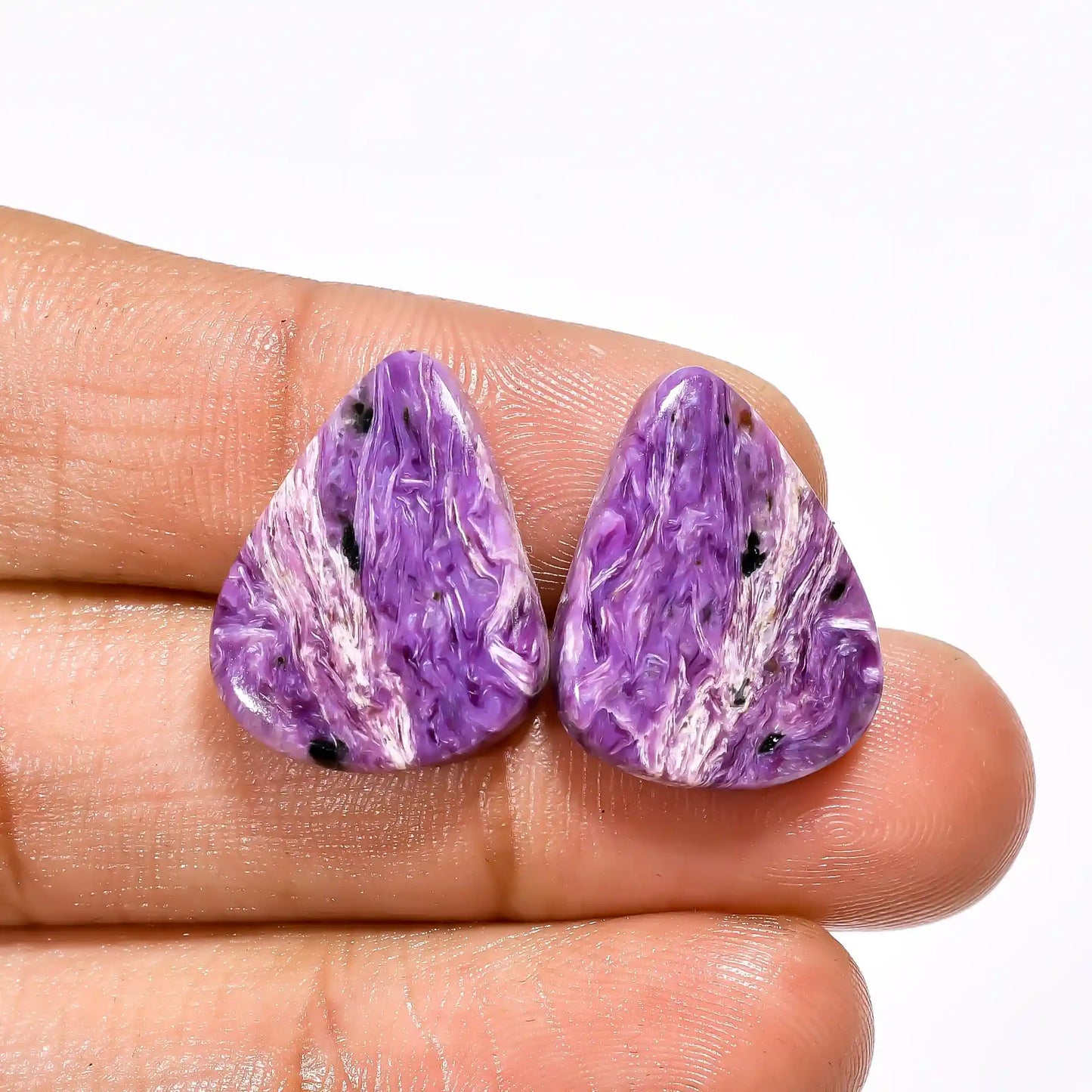 Fabulous Top Grade Quality 100% Natural Charoite Pear Shape Cabochon Loose Gemstone Pair For Making Earrings 19.5 Ct. 19X15X4 mm V-2657