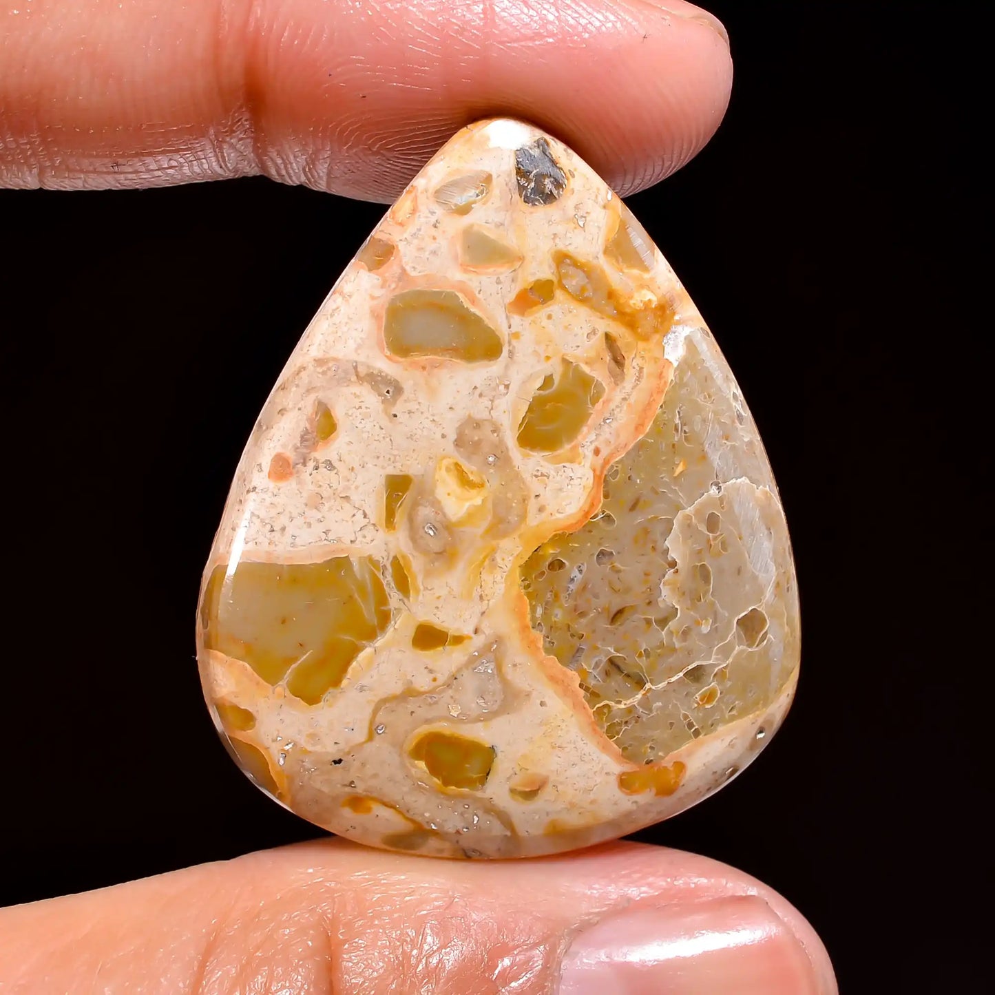 Incredible Top Grade Quality 100% Natural Leopardite Jasper Pear Shape Cabochon Loose Gemstone For Making Jewelry 33 Ct. 35X29X5 mm V-290