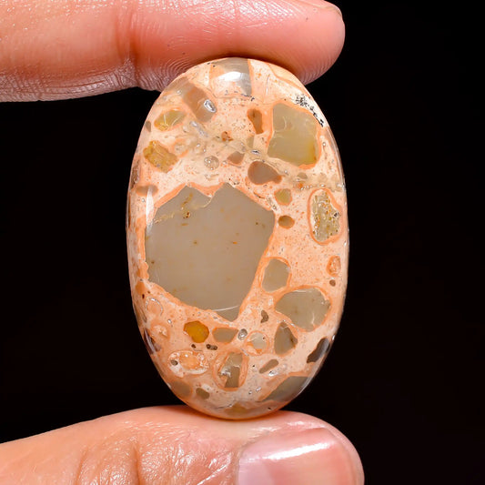 Marvellous Top Grade Quality 100% Natural Leopardite Jasper Oval Shape Cabochon Loose Gemstone For Making Jewelry 44.5 Ct. 39X24X6 mm V-291