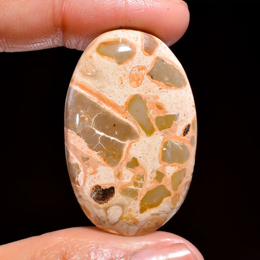 Splendid Top Grade Quality 100% Natural Leopardite Jasper Oval Shape Cabochon Loose Gemstone For Making Jewelry 35 Ct. 36X24X6 mm V-294