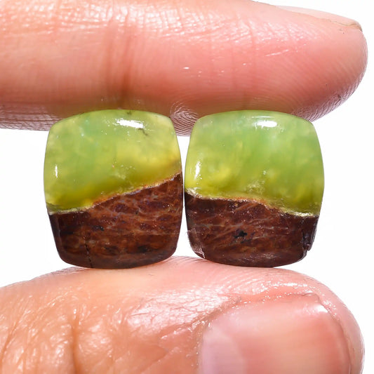 Excellent Top Grade Quality 100% Natural Bio Chrysoprase Radiant Shape Cabochon Loose Gemstone Pair For Making Earrings 10 Ct 14X12X3mm V433