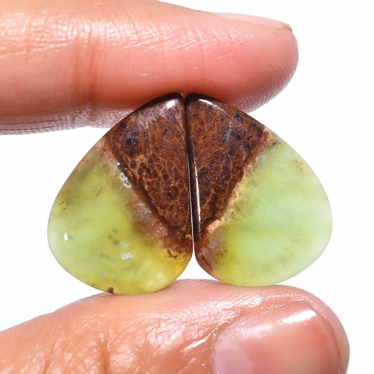 Stunning Top Grade Quality 100% Natural Bio Chrysoprase Fancy Shape Cabochon Loose Gemstone Pair For Making Earrings 15 Ct. 21X15X4 mm V-447