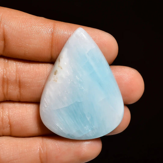 Splendid Top Grade Quality 100% Natural Blue Aragonite Pear Shape Cabochon Loose Gemstone For Making Jewelry 64.5 Ct. 40X30X7 mm V-916