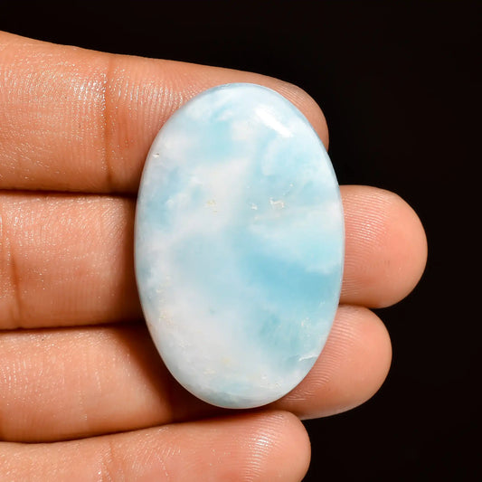 Stunning Top Grade Quality 100% Natural Blue Aragonite Oval Shape Cabochon Loose Gemstone For Making Jewelry 47.5 Ct. 35X23X6 mm V-918