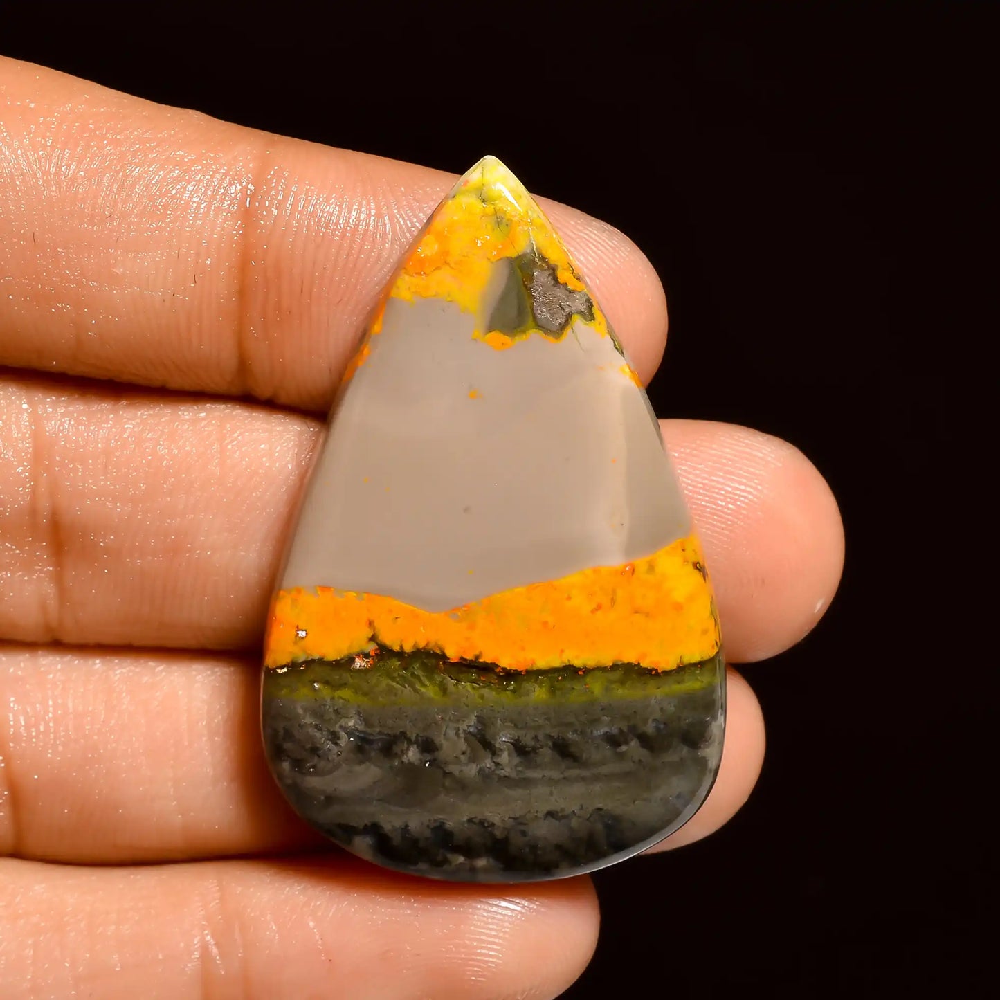 Exclusive Top Grade Quality 100% Natural Bumble Bee Jasper Pear Shape Cabochon Loose Gemstone For Making Jewelry 54.5 Ct. 41X26X6 mm V-981