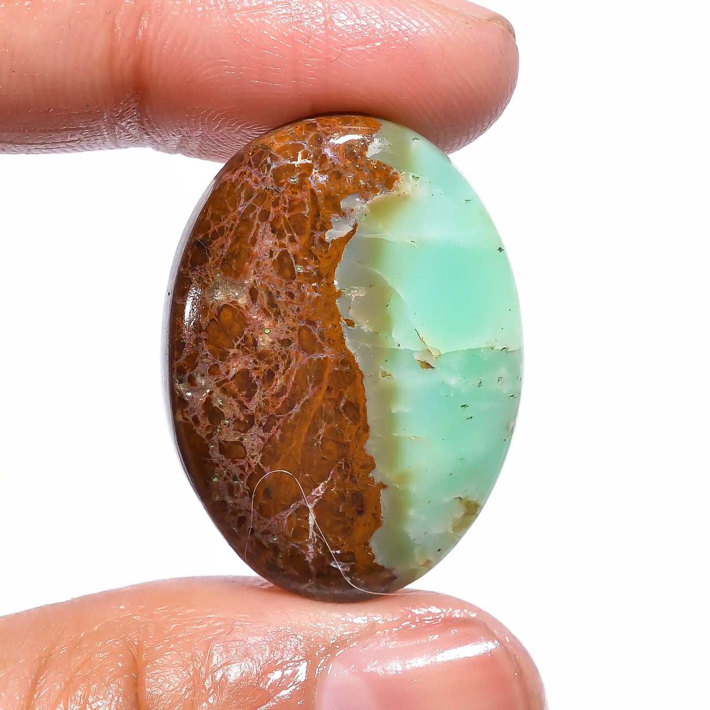 Unique Top Grade Quality 100% Natural Bio Chrysoprase Oval Shape Cabochon Loose Gemstone For Making Jewelry 26.5 Ct. 30X22X6 mm V-99